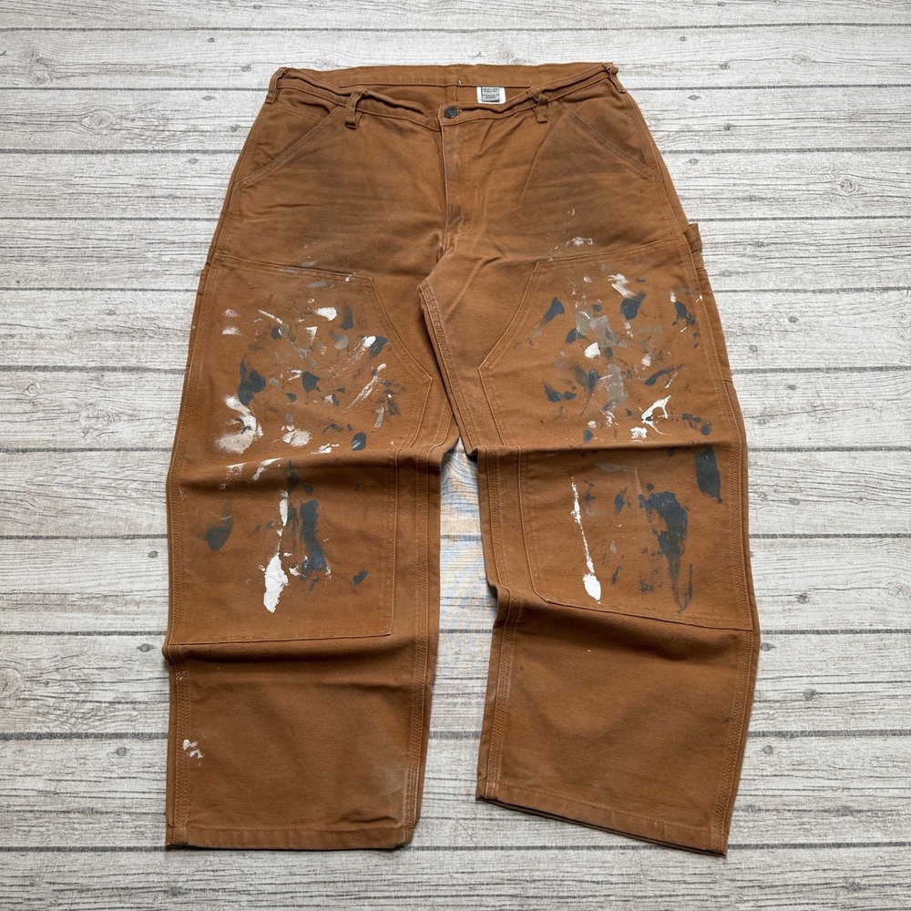 Dakota Carpenter Pants Men's 36x30 Brown Straight Leg Paint Splatter Workwear
